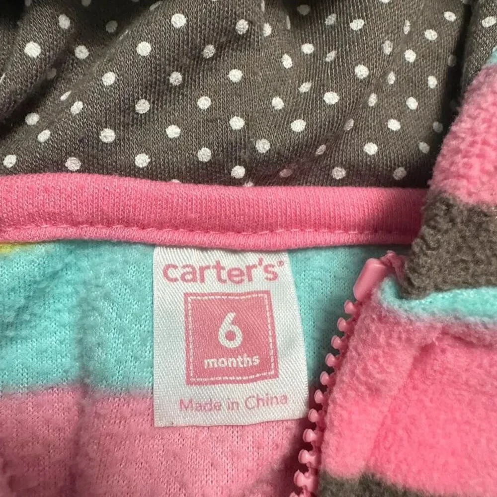 Carter's Baby Girl Rainbow Striped Fleece Hoodie Vest 6 Months